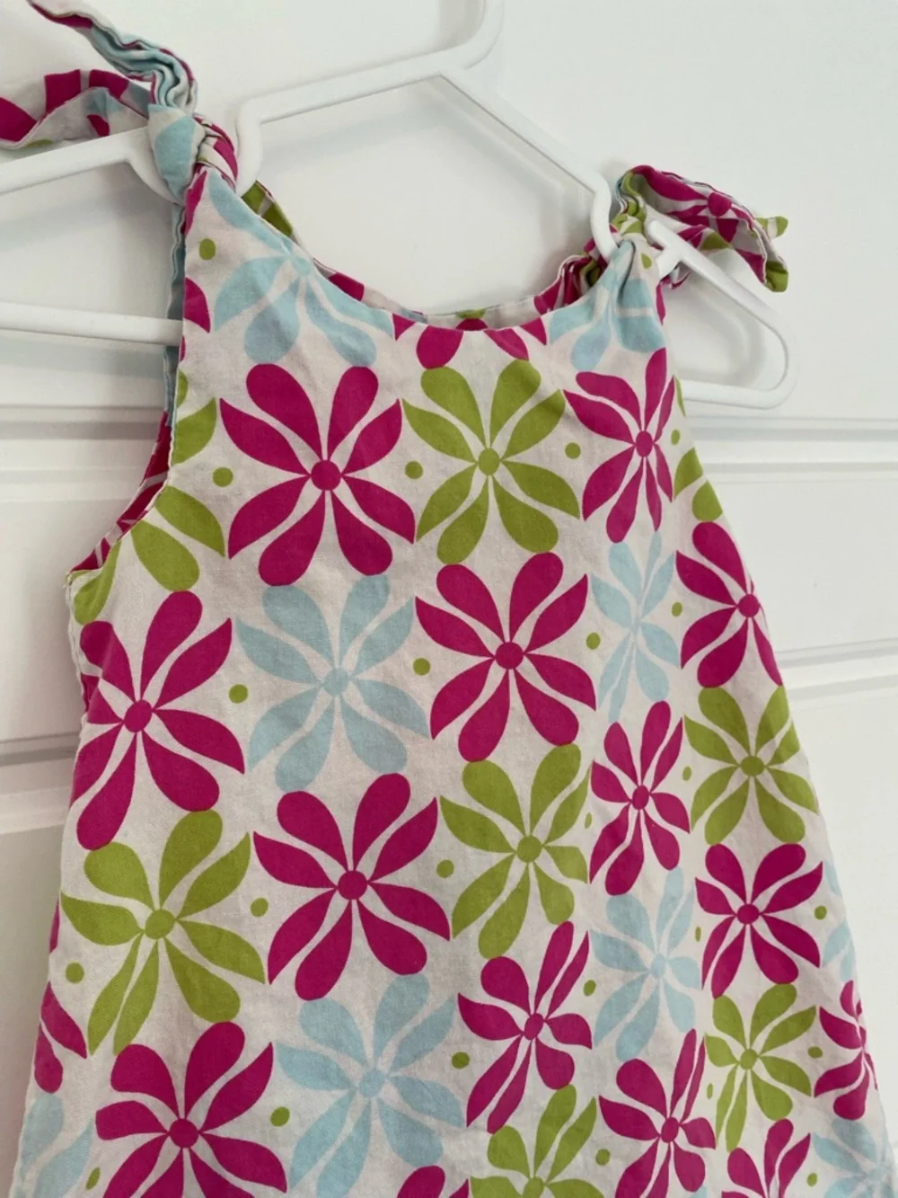 Handmade Girls Floral Tie-Shoulder Sundress Blue Pink Green - size estimated - Picture 3 of 7